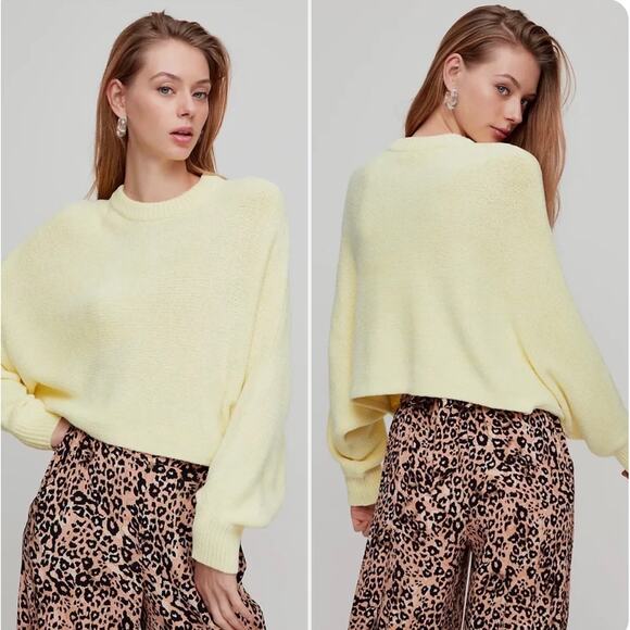 Aritiza x Wilfred Mimi Sweater Fluro Lime Cropped Dolman Sleeve Lime Green Small - Picture 1 of 10